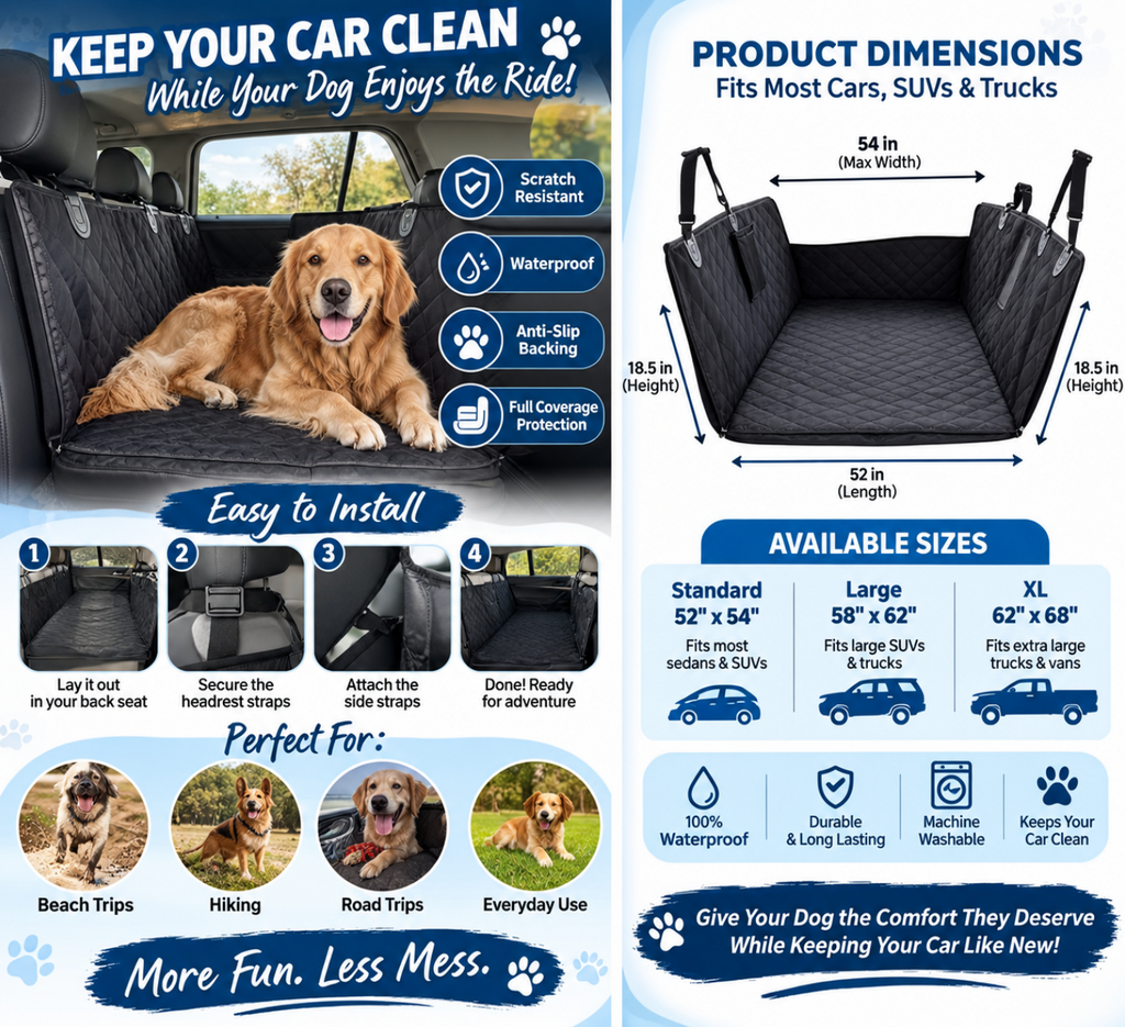 WagClub™ Waterproof Dog Car Seat Cover & Backseat Extender