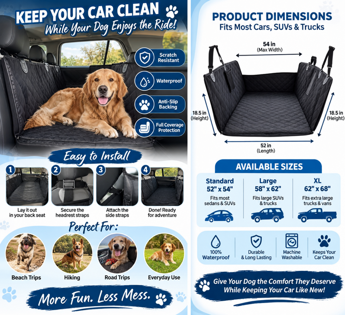 WagClub™ Waterproof Dog Car Seat Cover & Backseat Extender