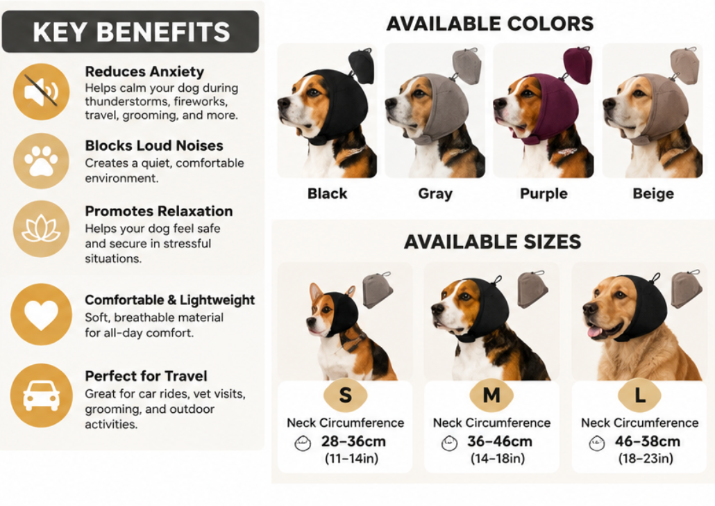 WagClub™ Adjustable Calming Ear Wrap for Dogs | Soft Noise-Reducing Hood