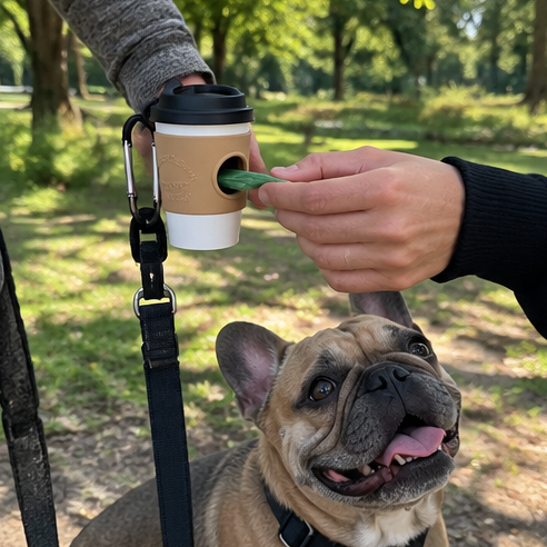 Lifestyle image 4 of coffee-cup shaped dog waste bag dispenser